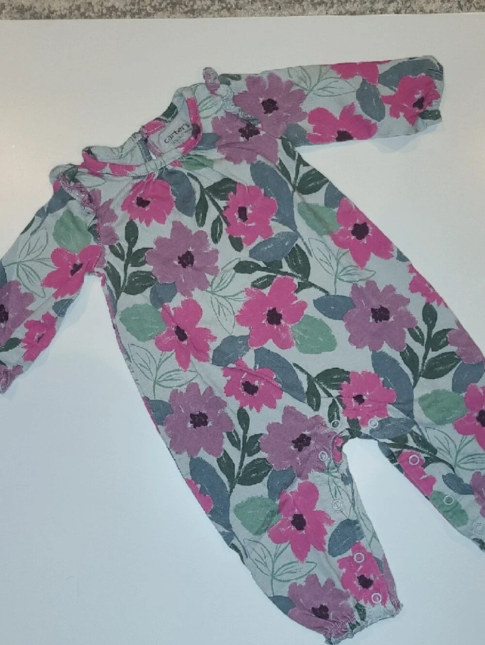 Carter's Pink & Purple Floral Footed One-Piece Size 6 Months